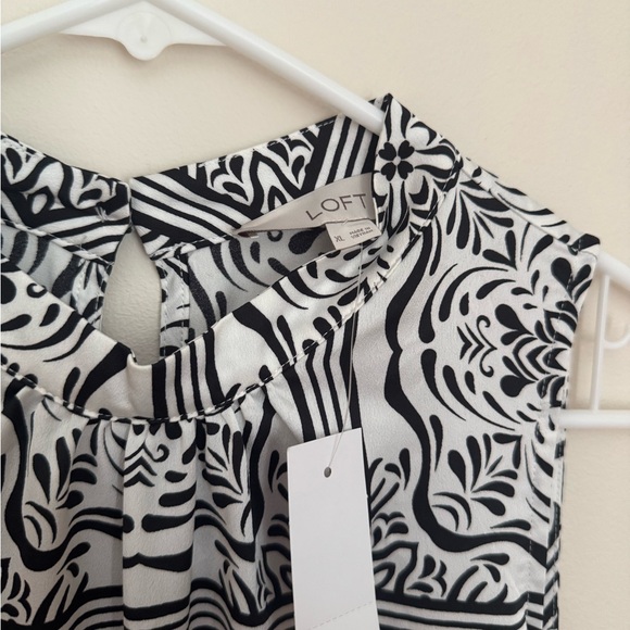 LOFT Sleeveless Tile Print Midi Dress Women’s XL NWT Black & White Ruffle Hem - Picture 9 of 12